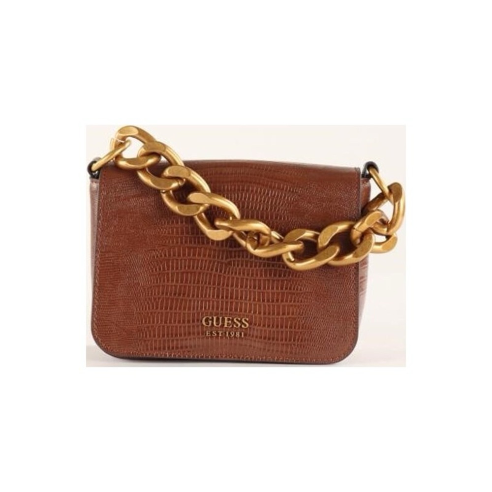 Guess Brown Croc-Texture Mini Bag with Gold Chain